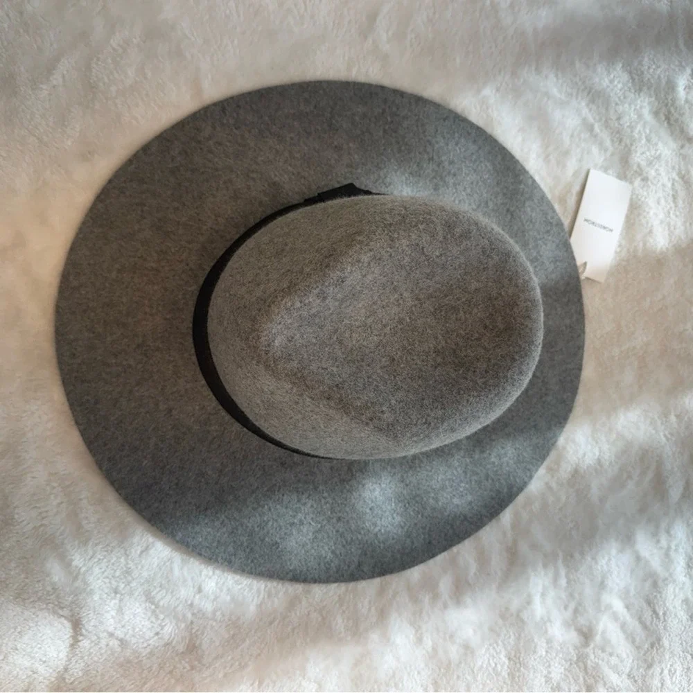 NWT Nordstrom Floppy Wool Panama Hat Gray w/ Black Ribbon Band One Sz Adjustable